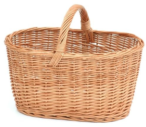 e-wicker24 Alles aus Weide Einkaufskorb Geflochtener Korb mit Henkel Aufbewahrungskorb Leicht Picknickkorb Geschenkkorb Leer Vintage Reisenthel Korb Aufbewahrung Geflochten (Natur, Natur ohne Futter)