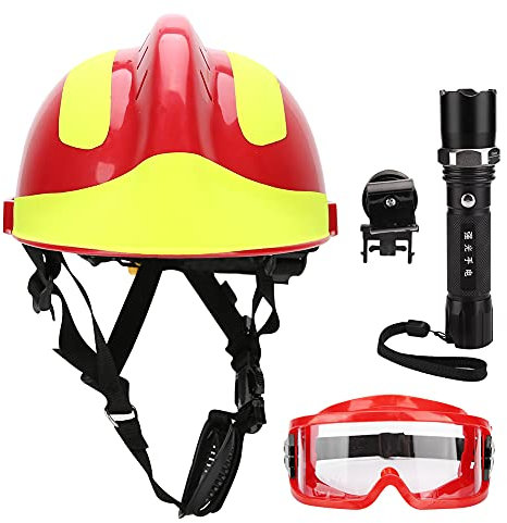 Nimomo Casco de Rescate Cascos de Seguridad de Rescate duraderos Casco de protección de Bombero Anti-Impacto con Faro y Gafas