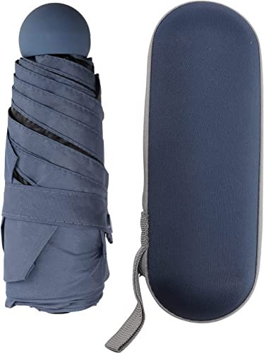 ECOZINK Mini paraguas plegable con funda rigida, paraguas pequeño sombrilla de sol y lluvia, compacto portátil unisex, paraguas plegable resistente viento color azul