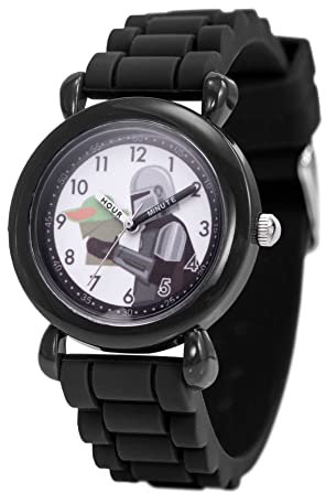 STAR WARS The Mandalorian Montre à quartz analogique en plastique pour enfant avec bracelet en silicone, Noir., Moderne