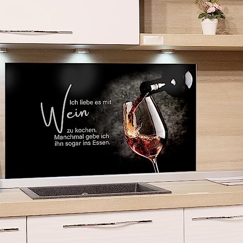 GRAZDesign Spritzschutz Küchenrückwand Glas Küche für Herd & Küchenspüle, Wein Motiv Schwarz mit Spruch | Glasplatte Rückwand Küchenwand Wandschutz | 80x60cm