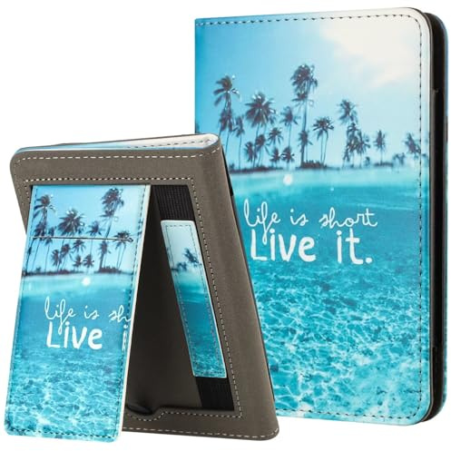 MOKASE Case for New 6 Kindle (11th Generation, 2024/2022 Release), PU Leather Stand Hard Cover, Auto Wake/Sleep with Hand Strap & Card Slot for Kindle 11th 6 inch 2024 E-Reader, Beach