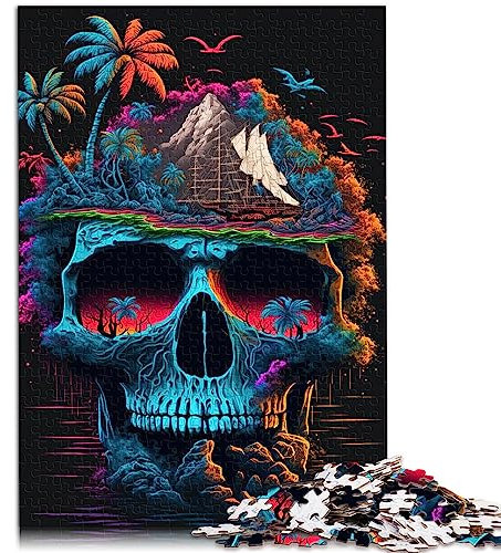 Puzzles für Erwachsene und Kinder, Totenkopf-Insel, schweres Puzzle für Erwachsene, 1000 Teile, Holzpuzzles für Erwachsene und Kinder, Heim-Kunst-Dekoration, Größe: 50x75 cm