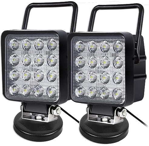 Willpower 2 Stück LED Arbeitsscheinwerfer mit Magnetfuß, 4 Zoll 48W tragbarer LED Flutlicht für Auto Bagger Anhänger Traktoren LKW SUV offroad