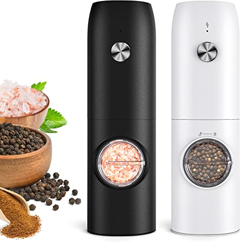 Moulin a Poivre Electrique,Salieres et Poivrieres Electrique Rechargeable (2 PièCes), LED Poivrier Electrique,OpéRation à Une Main, IdéAl Pour La Cuisine, Le Restaurant, Le Barbecue, Le Camping
