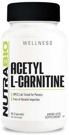 NutraBio Acetyl L-Carnitine (ALCAR) Supplement, 500mg - Support Natural Energy Production, Metabolic Management, and Overall Health, 90 Capsules
