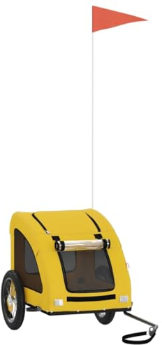 vidaXL Fahrradanhänger für Hunde, Hundeanhänger für Fahrrad, Hundefahrradanhänger mit Reflektoren Flagge, Anhänger für Katzen Haustiere, Gelb Oxford-Gewebe Eisen