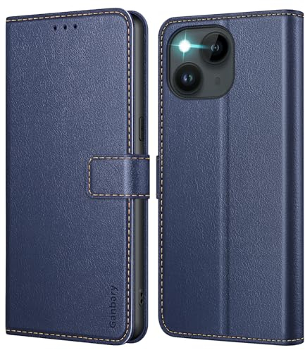 Ganbary Handyhülle für iPhone 14 / iPhone 13 Hülle, Premium Leder Klapphülle [Kartenschlitzen] [Magnetverschluss] [Standfunktion] kompatibel mit iPhone 14 / iPhone 13 Schutzhülle, Blau