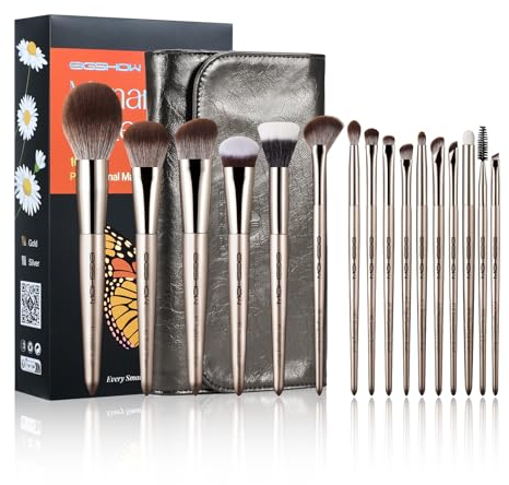 EIGSHOW Set di pennelli per trucco da 16 pezzi, Pennelli per trucco professionali, Premium viso sintetico, occhio set di pennelli cosmetici con borsa, adatto per i principianti (Monarch Butterfly)