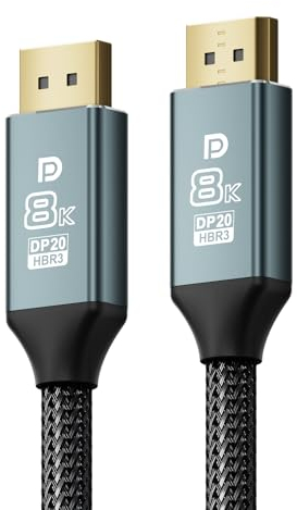 VisionSync 8K DisplayPort Cable 1.4,DP to DP Cable 3M (VESA Certified,8K@60Hz/4K@144Hz/2K@240Hz),Braided 32.4Gbps Display Port Cables Cord Compatible FreeSync G-Sync HDR HDCP Gaming Monitor,TV,PC