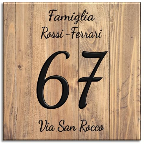 Numero Civico Targa Decorativa PERSONALIZZABILE,Numero Civico su Mattonella in Ceramica 11x11cm, 15x15cm, 20x20cm con Indirizzo e Nome Famiglia Personalizzato,Numeri Civici Moderni. (LW)