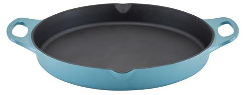 Rachael Ray Nitro Cast Iron Skillet with Side Handles, 14 inch, Agave Blue