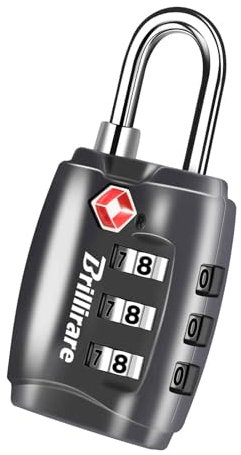 BRILLIRARE TSA Approved Luggage Locks, Combination Travel Padlock, Zinc Alloy 3-Digit Waterproof Lock, TSA Accepted Outdoor Keyless Resettable Lock Lockers, Bags, Backpack, Gym, Gate-Grey