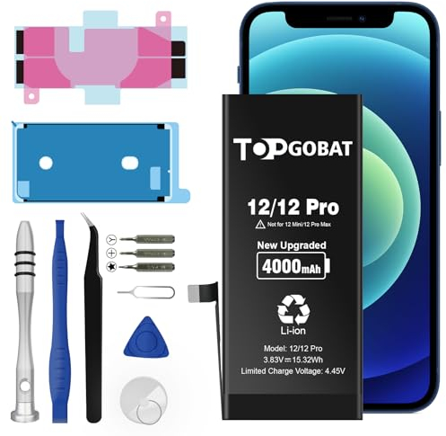TOPGOBAT Ersatz für iPhone 12/12 Pro Akku, 4000mAh Akku mit hoher Kapazität für iPhone 12/12 PRO Modell (A2172 A2402 A2403 A2404) mit Ersatzwerkzeug Kits