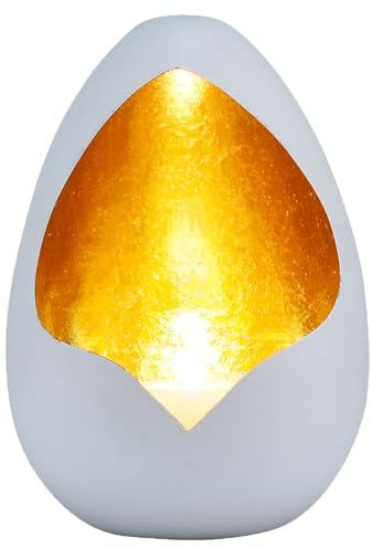 Marrakesch Boho Deko Aesthetic Teelichthalter aus Metall 20 cm groß | Windlicht Stily als Garten Wohnzimmer Tisch Deko | Exquisite Gold Weisse Windlichter Kerzenhalter für Teelichter & Kerzen