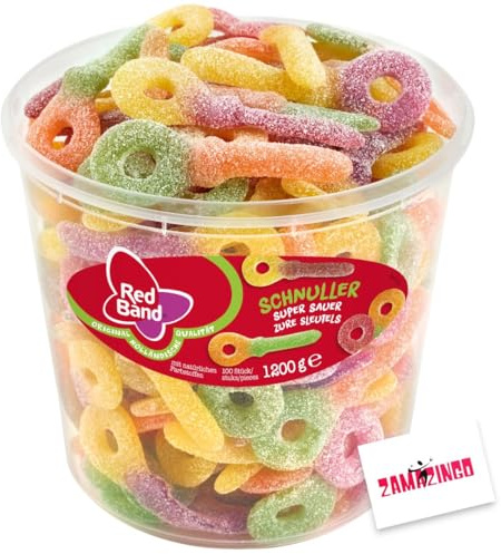 Red Band Schnuller Super Sauer Fruchtgummi 100 stk. 1200g | natürlichen Farbstoffen | saurer Geschmack für Naschkatzen | Teilen und Verschenken + Zama4Zingo Karte (Super Sauer Schnuller)