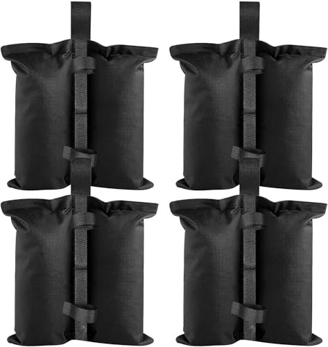 UieaMsio Jeu de 4 Poids pour Tonnelle, Poids Pavillon Sacs De Sable,Sacs de Sable à Remplir, Sacs Lestés Parasol,Sac de Sable de Plage en Toile Oxford,pour Pieds de Tente Pop-up(14 kg, L, Noir)