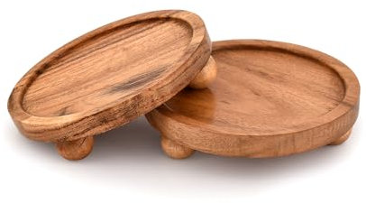 Mahasu Display Stand Acacia Wood Round Wooden Display Stand Tray for Display Farmhouse for Kitchen or Bathroom Counter (6 X 6 X 1.5) (Set of 2)