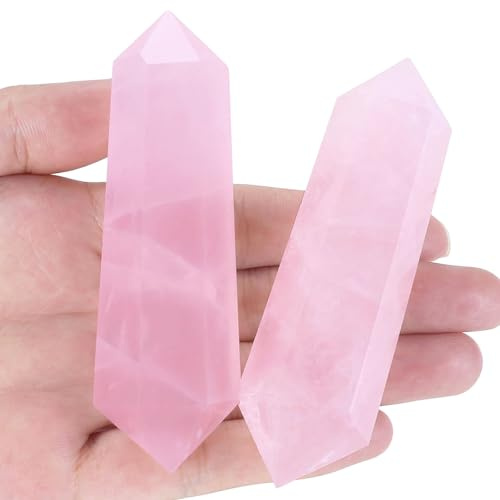 GUJOXILA 3.5 Rose Quartz Crystal Wand 1pcs Large Crystal Rose Quartz Healing Cryatal Gifts for Women Polished Nature Reiki Spiritual Divination Gemstone Teacher Think You Gift