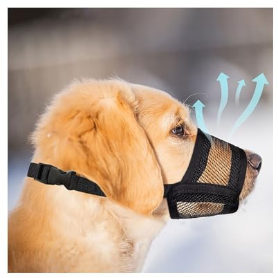 Evollax Dog Muzzle for Large Dogs - Air Mesh Muzzle for Large Sized Dog | Adjustable No Bark Dogs Muzzles for Scavenging Licking & Chewing | Prevent Biting | L 7.9'' - 9.4''