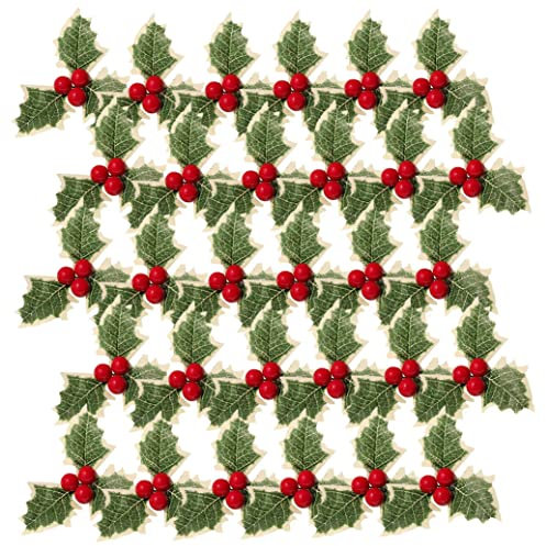 Weihnachten künstliche Stechpalme Berry mit grünen Blättern DIY Wrack Arrangement Dekoration 30pcs Weihnachtskranzversorgung