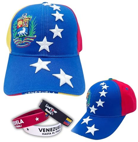 Live Your Roots Gorra de Venezuela Tricolor 7 Estrellas Unixes, Inspirada en la Bandera de Venezuela, Ideal para Fútbol y Beisbol, Gorras de Venezuela, Gorra Amarillo, Gorra Tricolor Talla M.