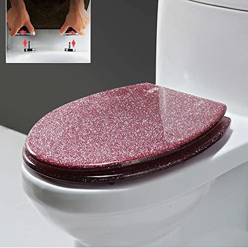 Abattant de WC Ovale Silencieux à Fermeture Lente, siège de Toilette en résine pailletée pour Salle de Bain, siège de Toilette réglable, Noir Scintillant, Rose, Or, Argent, (Largeur 36 cm, Longueur