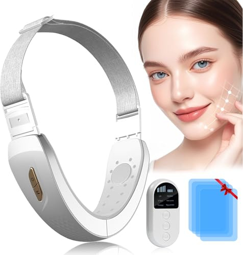 Elektrisches V-Shape EMS-Facelifting-Gerät mit roter und blauer Phototherapie, 6 Modi und 6 Stufen, Kinntrainer mit Fernbedienung