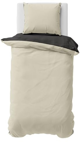 Visaggio Biber Bettwäsche 135x200 cm 100% Baumwolle Flauschig Warm Feinbiber Bettbezug Winterbettwäsche Beige Anthrazit