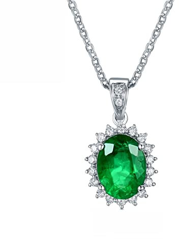 KNSAM Halskette Damen Weißgold 750 18K, Oval Smaragd 2ct & Moissanite 0.25ct Anhänger Kette Echtschmuck
