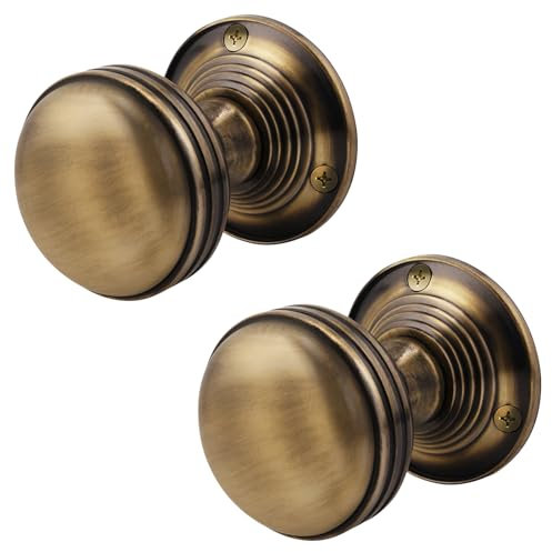 EAI Lined Door Knobs Antique Brass | 1 Pair of Mortice Knobs (55mm) for Internal Doors