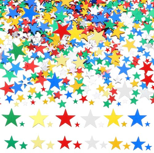 DazzJoy 6000 Stück Glitzer Streudeko Sterne Konfetti Weihnachten, 4 Größen Bunt Sterne Deko, Weihnachtskonfetti Deko Sterne,Glitzersterne Streudeko Silvester,Pailletten Stern Tischdeko Streusterne Rot