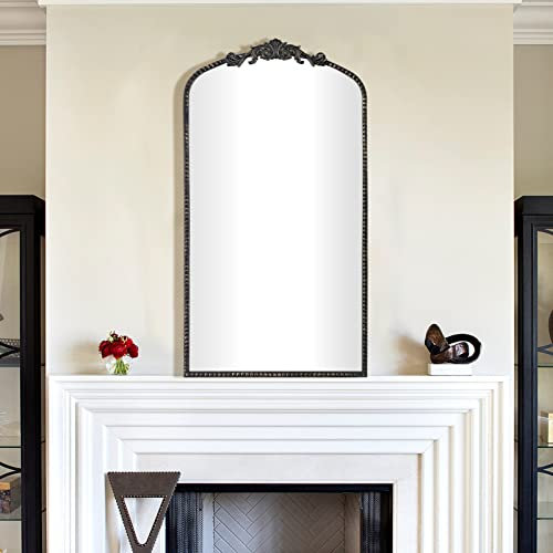 G-LEAF Barock Schwarz Antik Spiegel, Vintage Wandspiegel mit Bogenform im Barockstil für Badezimmer, Schlafzimmer, Wohnzimmer & Flur Wanddeko, 48cm x 78(H) cm