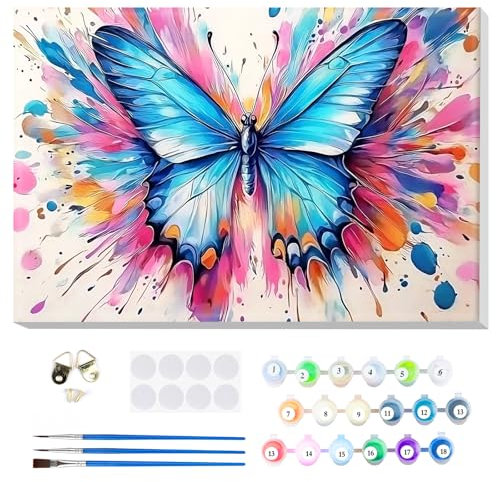 MOGTAA Malen Nach Zahlen Erwachsene mit Rahmen, Malen Nach Zahlen Schmetterling Tiere, DIY Bunte Ölgemälde Leinwand Set Acrylic Malerei Bilder für Home Dekor, 20x30cm