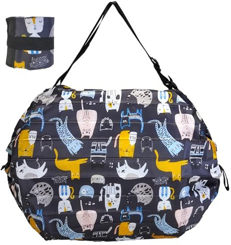 FloraMolly Borsa Spesa Pieghevole, Carino Gatto Grande Capacità Tote Bag Con Cerniera Impermeabile Tote Bag Per Shopping Campeggio di Viaggio