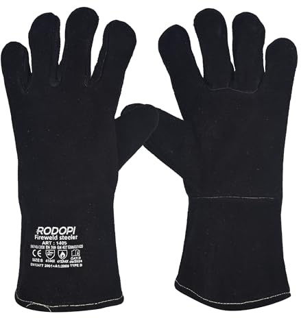RODOPI Schweißerhandschuhe Schwarz FIREWELD-Steeler 1-10 Paar Gefüttert Rindspaltleder Arbeitshandschuhe für Damen und Herren | Gr. 8-11 | EN 12477 Typ A, EN 388, EN 407 | Hitzebeständig, Abriebfest
