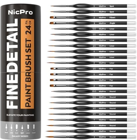 Nicpro 24 PCS Miniature Paint Brushes, Fine Tip Micro Model Detail Paint Brush Set for Acrylic Watercolour Oil, Paint by Number, Models, Miniatures, Craft, Rock Painting - with Container