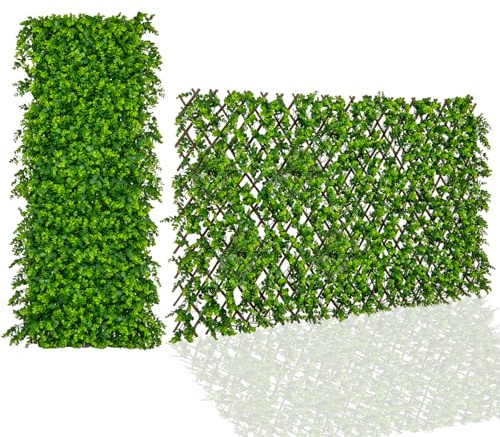 RELAX4LIFE Mur Végétal Artificiel en Eucalyptus180x90cm, Clôture Extensible pour Toile de Fond-Décoration Murale, Haie Artificielle Intérieur Extérieur (Vert-60 Branches)