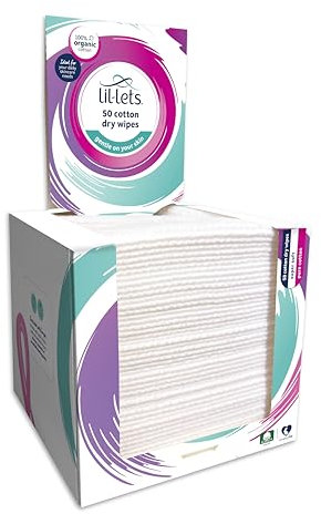 Lil-Lets Cotton Dry Towels/Wipes x 50 Count (1 Pack), Natural Organic Cotton, Gentle on Skin, Absorbent and Strong, Dry or Wet use, Face Towel, Dermatologically Tested, Safe for Sensitive Skin