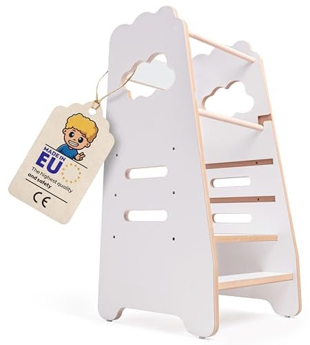 MISIOO Lernturm Ab 1 Jahr - Learning Tower - Höhenverstellbar Montessori Lernturm mit Kippschutz - Massiv und Stylisch - Hergestellt in der EU inkl. Montagezubehör - 89,5 x 41 x 41 cm