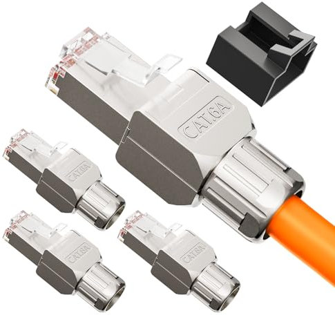VCELINK Connecteur RJ45 sans Outil, Cat6A Cat6 pour Câble d'Installation Fiche RJ45 Blindé 10 Gbps 500MHz, Supporte les Câbles Réseau de 22 à 24 AWG, 4 Pièces