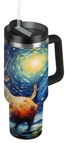 Star Night Bull Cow Bottiglia Acqua Acciaio Inox, Isolato Borraccia Termica Senza BPA per Bevande Calde e Fredde per Bambini Sport Ciclismo Scuola