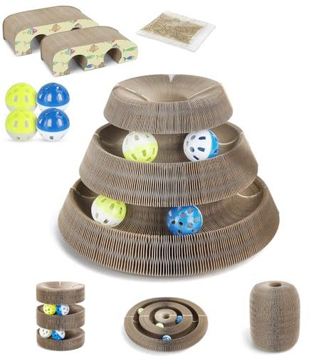 Nobleza - 2 Pack Magic Arch Bridge Juguete Rascador para Gatos - Juguete Interactivo de Cartón con Bola de Campana， Tabla de Rascar para Gatos de Interior， Ejercicio Mental y Físico