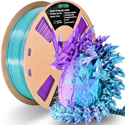 OVV3D PLA Filament 1.75 mm 3D Drucker Filament Silk PLA Filament 1 kg, Zweifarbige Coextrusion Filament PLA, Himmelblau Violett