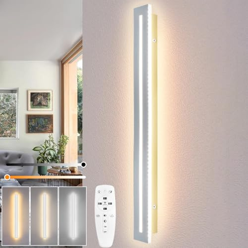 niuniaj 15W LED Wandleuchte Innen 60CM Wandlampe mit Fernbedienung | Dimmbar 10%-100%,3000K-6000K,Moderne Wandbeleuchtung Weiß für Schlafzimmer Korridor Wohnzimmer Treppe Kinderzimmer Küche