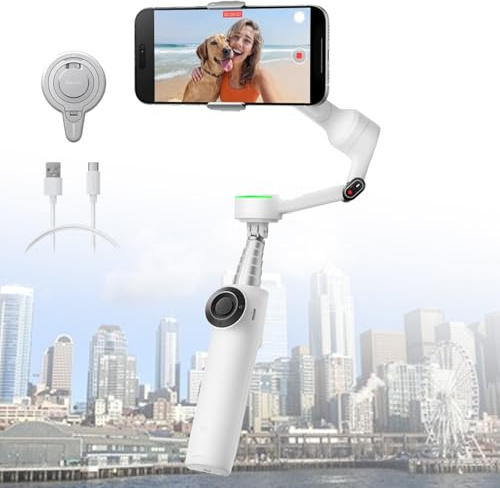 Phone Gimbal Stabilizer, 3-axis Mobile Gimbal with Magnetic Module, 360° Horizontal Infinite Tracking, Built-in Selfie Stick & Tripod, 3 Brightness Fill Light