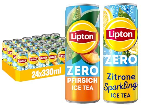 Lipton Ice Tea Zero Mix 24x330ml – Zuckerfreier Eistee mit Kohlensäure – Sparkling Lemon Zero & Peach Zero – Erfrischungsgetränk ohne Zucker