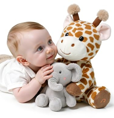 TUMAMA KIDS Giocattoli Interattivi di Peluche per Bambini Giraffa ed Elefante che Parlano e Cantano, Giocattolo che Ripete ciò che dici, Giocattolo Musicale Elettronico Interattivo per Bambini Regalo