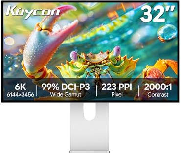 Kuycon G32P 32 inch Computer Monitor UHD (6144 x 3456) 6K IPS Display 60Hz 8ms 99% sRGB HDR Low Blue Light Eye Care (Honeycomb - with Stand)