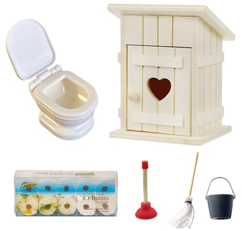 6 Stück Miniatur Wichtel Toilette Set aus Holz - Deko für Wichteltür & Weihnachten inkl. WC, Klobürste, Toilettenpapier | Kinderzimmer, Wichtelhaus & Baustellen-Deko